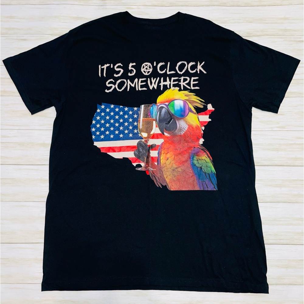 It’s 5 O’clock Somewhere USA Parrot Cocktail black Tshirt Sz XL 🍹🔥